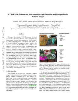 COCO-Text: Dataset and Benchmark for Text Detection and Recognition in
  Natural Images