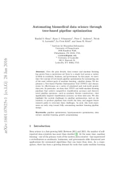 Automating biomedical data science through tree-based pipeline
  optimization
