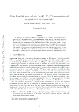 Using Reed-Solomon codes in the $\left( U\mid U+V\right)$ construction
  and an application to cryptography