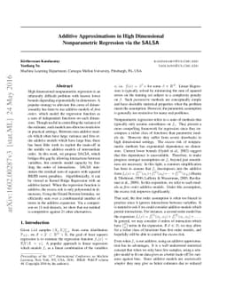 Additive Approximations in High Dimensional Nonparametric Regression via
  the SALSA
