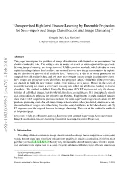 Unsupervised High-level Feature Learning by Ensemble Projection for
  Semi-supervised Image Classification and Image Clustering