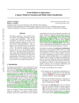From Softmax to Sparsemax: A Sparse Model of Attention and Multi-Label
  Classification