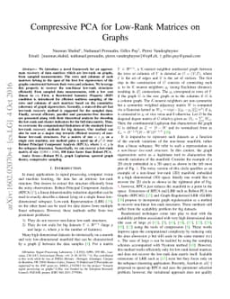 Compressive PCA for Low-Rank Matrices on Graphs
