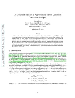 On Column Selection in Approximate Kernel Canonical Correlation Analysis