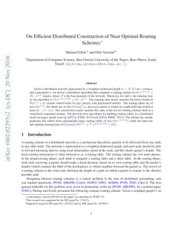 On Efficient Distributed Construction of Near Optimal Routing Schemes