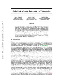 Online Active Linear Regression via Thresholding