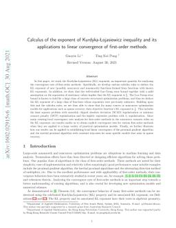 Calculus of the exponent of Kurdyka-Łojasiewicz inequality and its
  applications to linear convergence of first-order methods