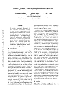 Science Question Answering using Instructional Materials