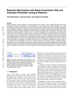 Bayesian Optimization with Safety Constraints: Safe and Automatic
  Parameter Tuning in Robotics