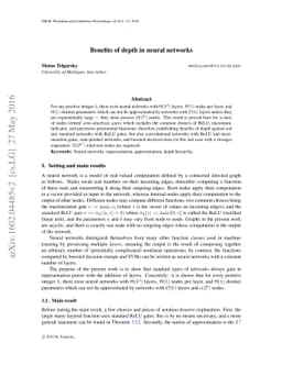 Benefits of depth in neural networks