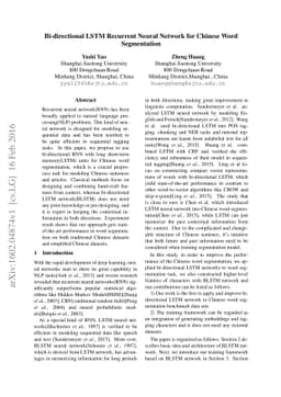 Bi-directional LSTM Recurrent Neural Network for Chinese Word
  Segmentation