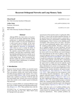 Recurrent Orthogonal Networks and Long-Memory Tasks