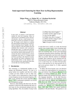 Semi-supervised Clustering for Short Text via Deep Representation
  Learning