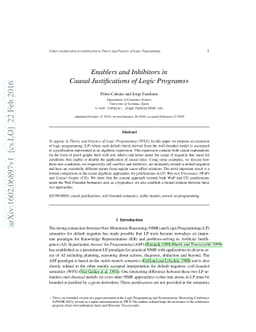 Enablers and Inhibitors in Causal Justifications of Logic Programs