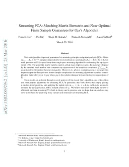 Streaming PCA: Matching Matrix Bernstein and Near-Optimal Finite Sample
  Guarantees for Oja's Algorithm