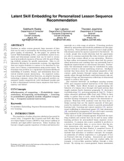 Latent Skill Embedding for Personalized Lesson Sequence Recommendation