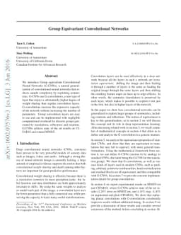 Group Equivariant Convolutional Networks