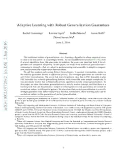 Adaptive Learning with Robust Generalization Guarantees
