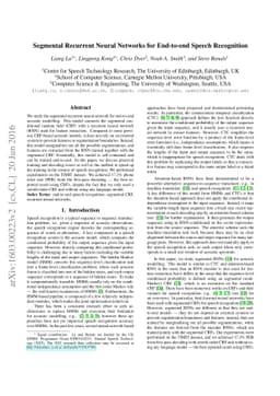 Segmental Recurrent Neural Networks for End-to-end Speech Recognition