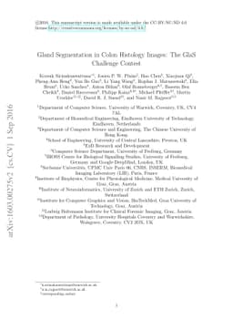 Gland Segmentation in Colon Histology Images: The GlaS Challenge Contest