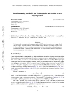 Dual Smoothing and Level Set Techniques for Variational Matrix
  Decomposition