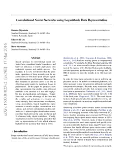 Convolutional Neural Networks using Logarithmic Data Representation