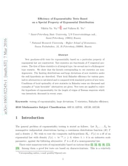 Efficiency of Exponentiality Tests Based on a Special Property of
  Exponential Distribution