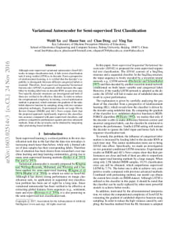 Variational Autoencoders for Semi-supervised Text Classification