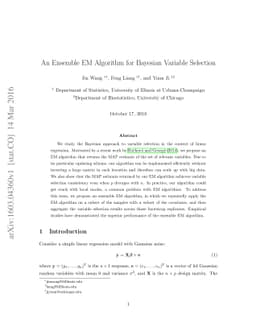 An Ensemble EM Algorithm for Bayesian Variable Selection