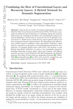 Combining the Best of Convolutional Layers and Recurrent Layers: A
  Hybrid Network for Semantic Segmentation