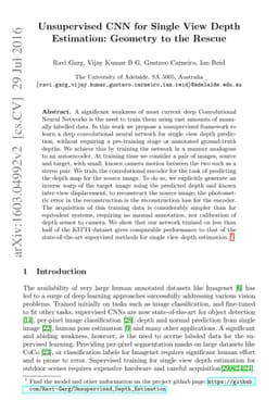 Unsupervised CNN for Single View Depth Estimation: Geometry to the
  Rescue
