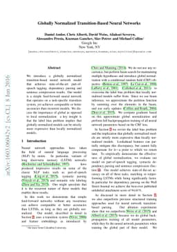 Globally Normalized Transition-Based Neural Networks