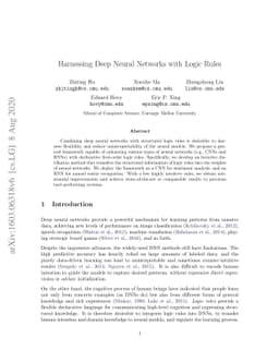 Harnessing Deep Neural Networks with Logic Rules