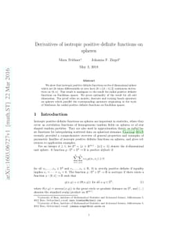 Derivatives of isotropic positive definite functions on spheres
