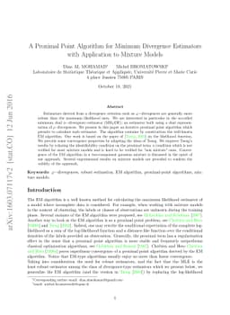 A Proximal Point Algorithm for Minimum Divergence Estimators with
  Application to Mixture Models