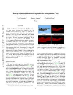 Weakly-Supervised Semantic Segmentation using Motion Cues