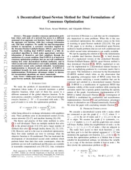A Decentralized Quasi-Newton Method for Dual Formulations of Consensus
  Optimization