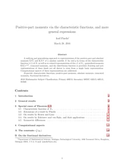 Positive-part moments via the characteristic functions, and more general
  expressions
