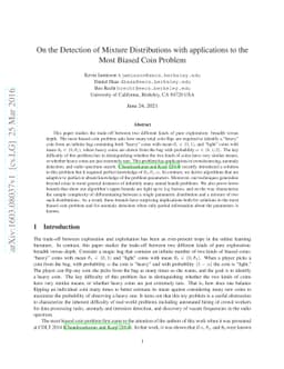 On the Detection of Mixture Distributions with applications to the Most
  Biased Coin Problem