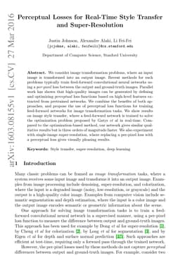 Perceptual Losses for Real-Time Style Transfer and Super-Resolution
