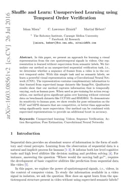 Shuffle and Learn: Unsupervised Learning using Temporal Order
  Verification