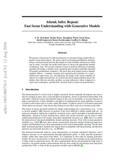Attend, Infer, Repeat: Fast Scene Understanding with Generative Models