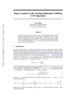 Regret Analysis of the Anytime Optimally Confident UCB Algorithm