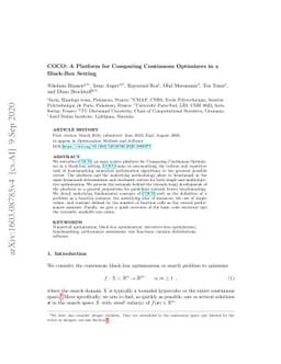 COCO: A Platform for Comparing Continuous Optimizers in a Black-Box
  Setting