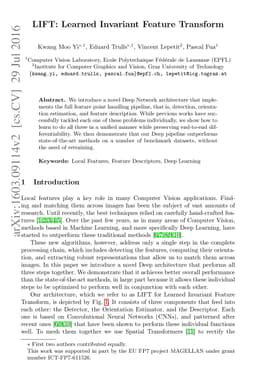 LIFT: Learned Invariant Feature Transform