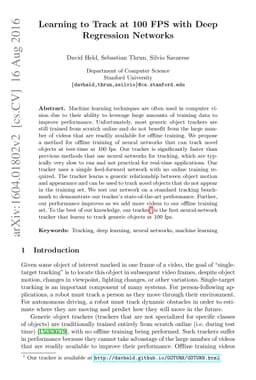 Learning to Track at 100 FPS with Deep Regression Networks