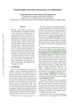 Neural Headline Generation with Sentence-wise Optimization