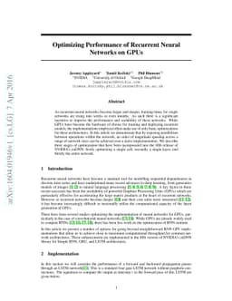 Optimizing Performance of Recurrent Neural Networks on GPUs