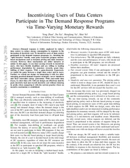 Incentivizing Users of Data Centers Participate in The Demand Response
  Programs via Time-Varying Monetary Rewards