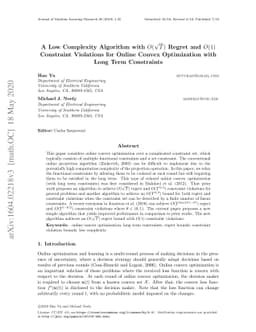 A Low Complexity Algorithm with $O(\sqrt{T})$ Regret and $O(1)$
  Constraint Violations for Online Convex Optimization with Long Term
  Constraints
